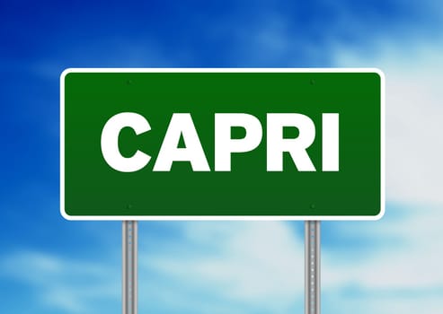 Green Capri, Italy road sign on Cloud Background.