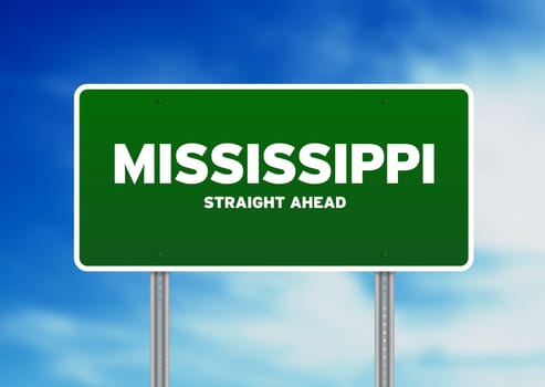 Green Mississippi, USA highway sign on Cloud Background.