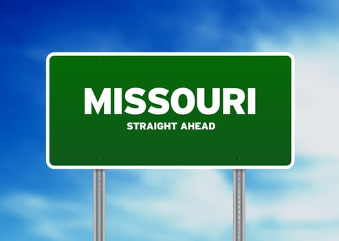 Green Missouri, USA highway sign on Cloud Background.