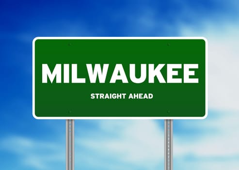 Green Milwaukee, Wisconsin, USA highway sign on Cloud Background.
