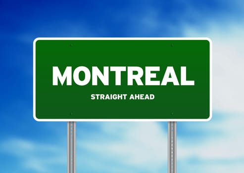 Green Montreal, Canada highway sign on Cloud Background.