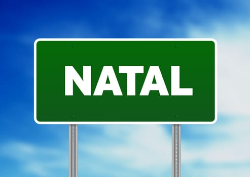 Green Natal road sign on Cloud Background.