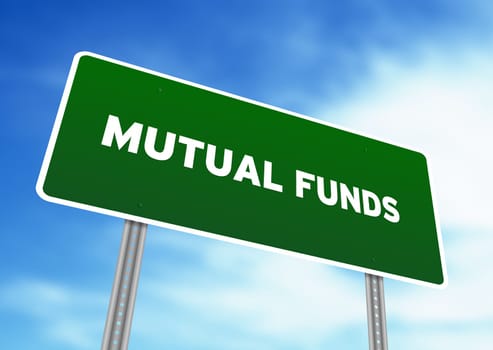 High resolution graphic of a Mutual Funds Highway Sign on Cloud Background.
