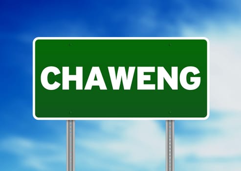 Green Chaweng, Thailand road sign on Cloud Background.