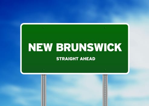 High resolution graphic of a New Brunswick Highway Sign on Cloud Background.
