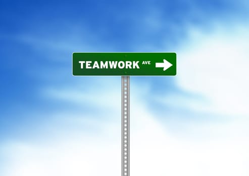 High resolution graphic of Teamwork Road Sign on Cloud Background