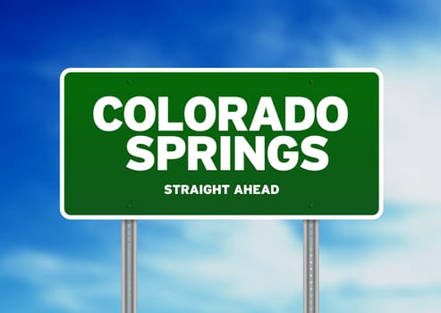 Green Colorado Springs, Colorado, USA highway sign on Cloud Background.