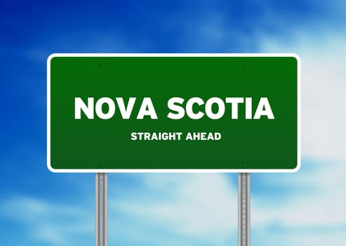 High resolution graphic of a Nova Scotia Highway Sign on Cloud Background.
