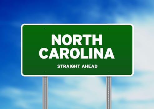 Green North Carolina, USA highway sign on Cloud Background.