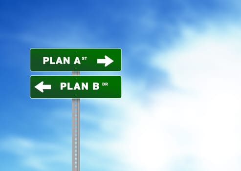High resolution graphic of Plan A and Plan B Road  Signs on Cloud Background