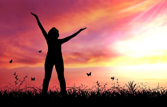 High resolution graphic of woman praising the lord.