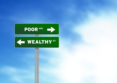 High resolution graphic of a poor and wealthy Road Signs on Cloud Background