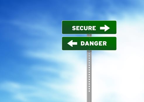 High resolution graphic of a secure and danger Road Signs on Cloud Background