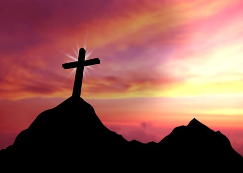 High resolution graphic of a cross on top of a mountain