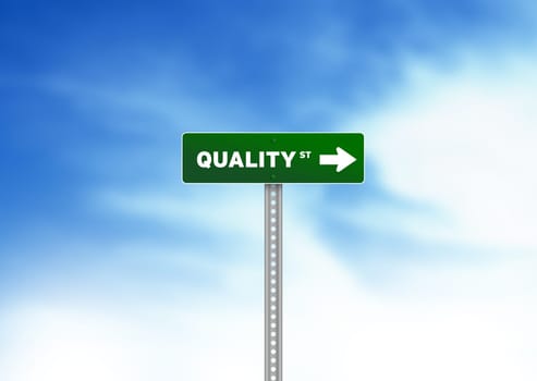 High resolution graphic of Quality Road Sign on Cloud Background