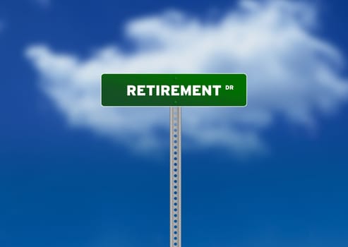 High resolution graphic of a green Retirement Road Signs on Cloud Background