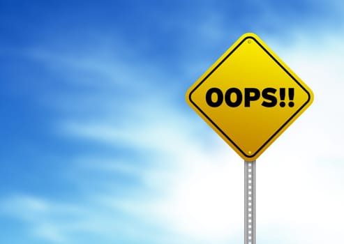 Yellow oops!! Road Sign on Cloud Background.