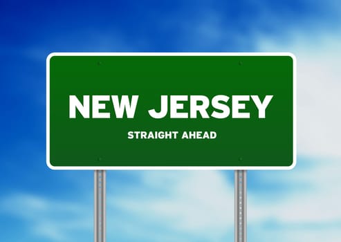 Green New Jersey, USA highway sign on Cloud Background.