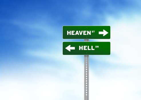 High resolution graphic of 2 green Road Signs on Cloud Background