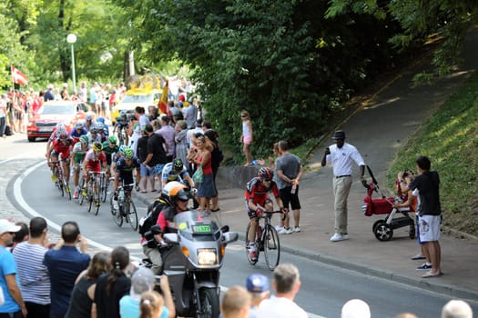 Lyon, France. July 13, 2013. Details of riders of the stage 14 of the famous race Tour de France 2013.