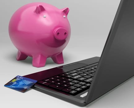 Piggy At Computer Showing Investment Growth Banking