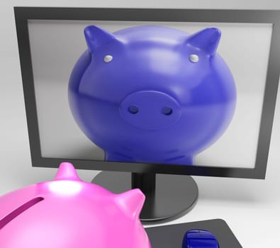 Piggy On Screen Showing Digital Savings Media