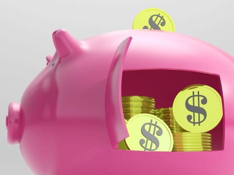 Dollars In Piggy Showing Currency And Investment In America