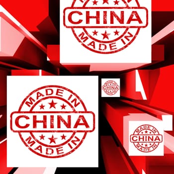 Made In China On Cubes Showing Chinese Products And Factory