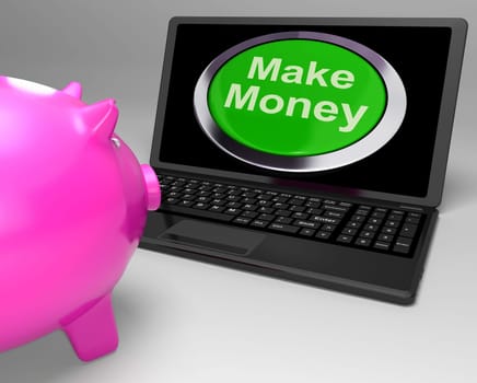 Make Money Button On Laptop Showing Investments And Wealth Growth