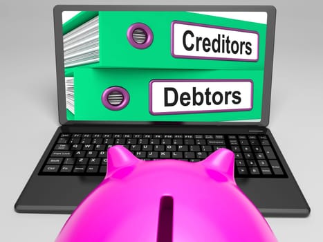 Creditors And Debtors Files On Laptop Shows Financing Or Borrowing