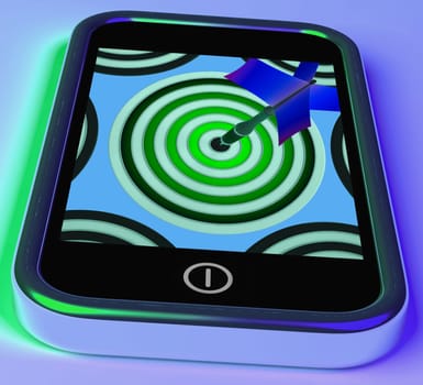 Dartboard On Smartphone Showing Online Archery Games And Practicing