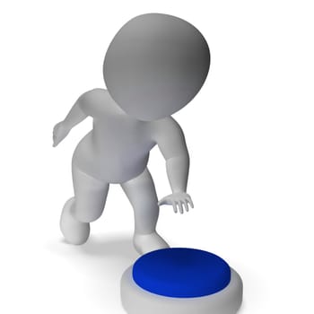 Button Pushed By 3d Man Means Start Or Control
