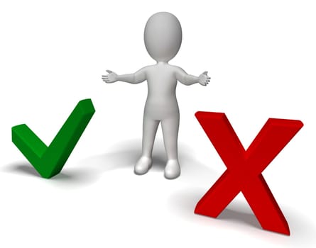 Tick And Cross Symbols In Front Shows Choice Or Decision