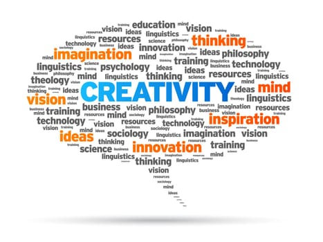 Creativity word speech bubble illustration on white background.