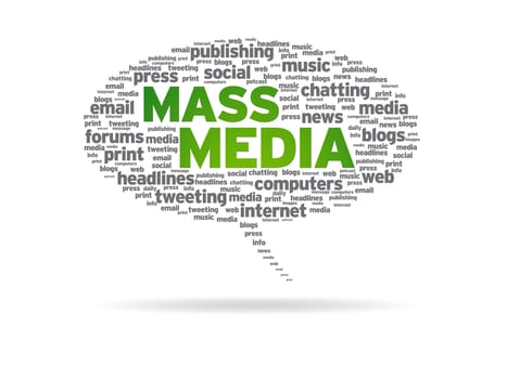 Speech bubble with the words mass media on white background.