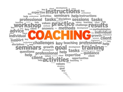 Coaching word speech bubble illustration on white background.