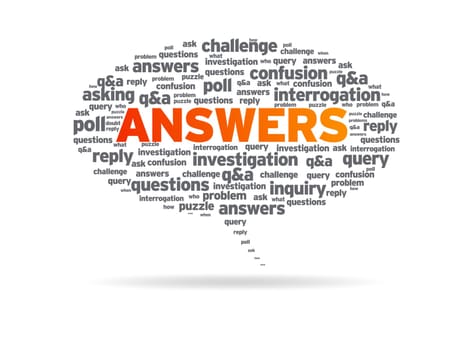 Speech bubble with the word answers on white background.