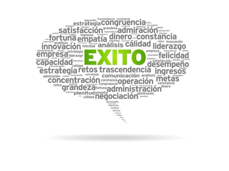 Speech bubble with the word exito on white background.