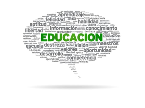 Speech bubble with the word Educacion on white background.