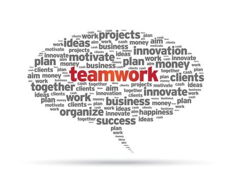 Speech bubble with the word teamwork on white background.