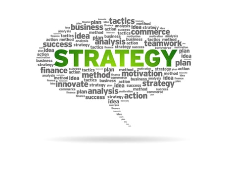 Speech bubble with the word Strategy on white background.
