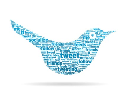 Word illustration of a social media tweeting bird.