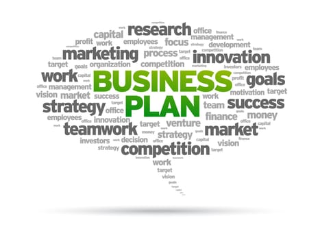 Business Plan speech bubble illustration on white background.