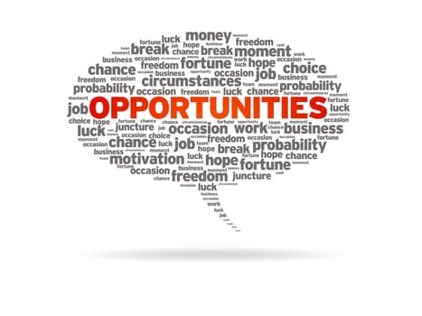 Speech bubble with the word opportunities on white background.