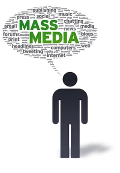 Paper man with news bubble on white background.