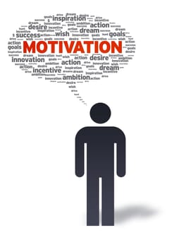 Paper man with motivation bubble on white background.