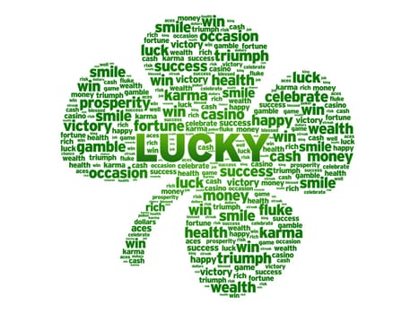 Abstract Clover leaf with the word Lucky on white background.
