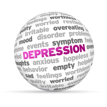 3d Depression Word Sphere on white background.