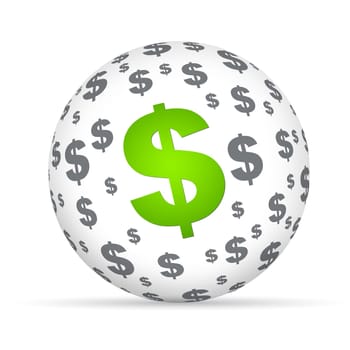Spehere with dollar signs on white background