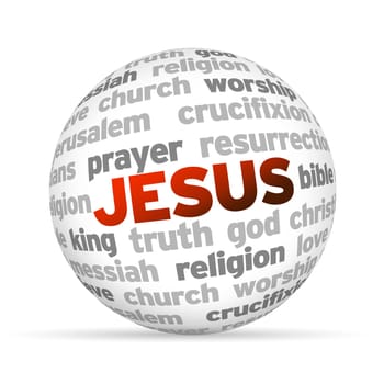 3d Jesus Word Sphere on white background.